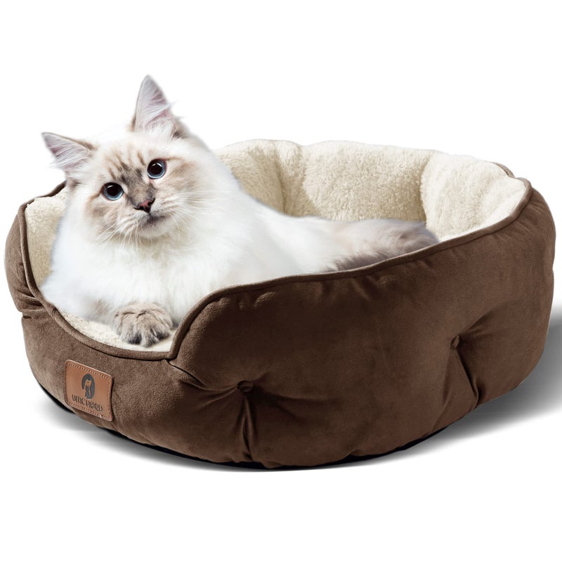 Asvin Small Dog Bed for Small Dogs, Cat Beds for Indoor Cats, Pet Bed for Puppy and Kitty, Extra Soft & Machine Washable with Anti-Slip & Water-Resistant Oxford Bottom, Brown, 20 inches - Image 2